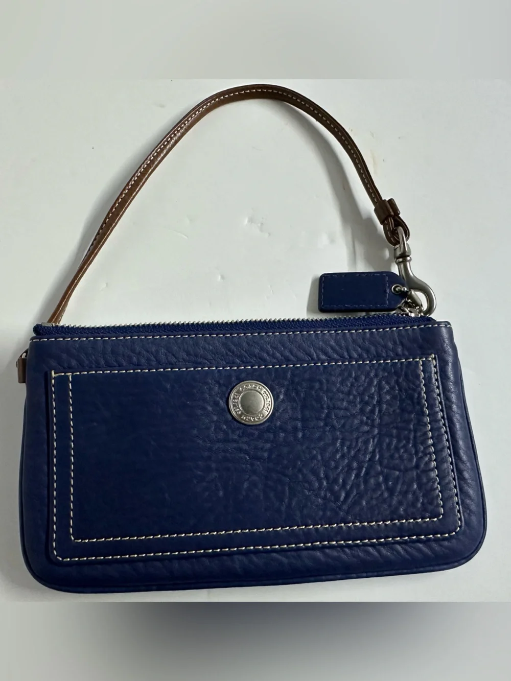 Coach Navy Pebbled Leather Wristlet